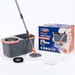 Balde Mopa Centrifuga Fontein Duplox + 2 Mopas + Cepillo Gris/naranja