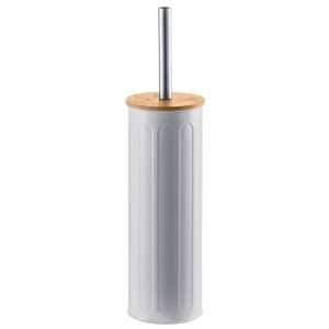 Cepillo Escobilla Vintage Tapa Bambu P/ Baño Limpia Inodoro Blanco Mate