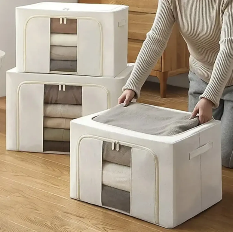 Caja Tela Plegable Multiuso Organizadora De Ropa GRIS O BEIGE - Imagen 3